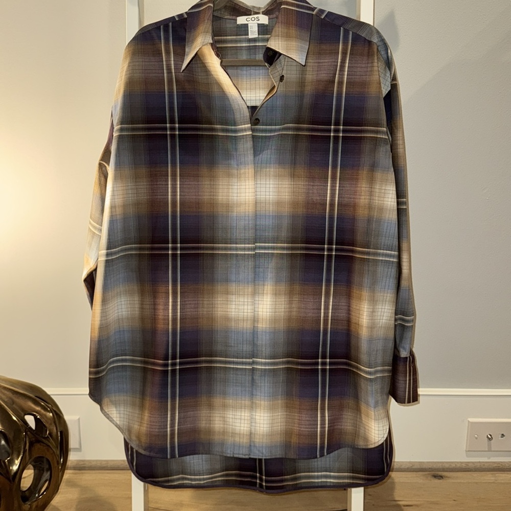 COS Oversized checked wool blend shirt with buttons dropped shoulders sz 12 - Picture 6 of 8